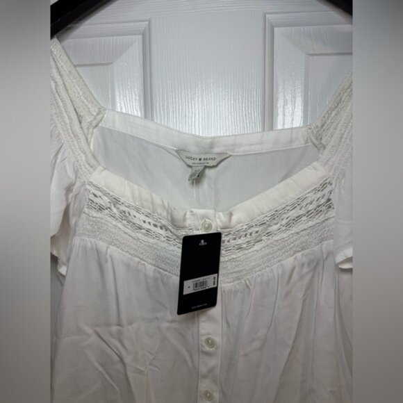 Lucky Brand Blouse Size Small NWT Square Neck Peplum White Ruffle - Picture 3 of 5